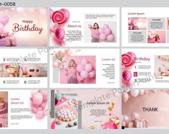 Birthday Celebration PowerPoint - Customizable Slideshow and Presentation Template, PINK, 9 Slides