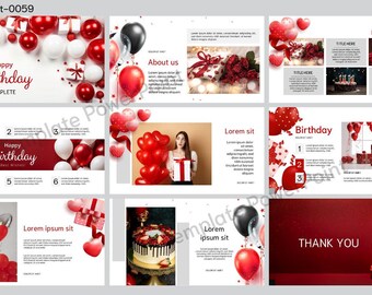 Red-Themed Birthday Party Slideshow Presentation - Custom PowerPoint Template, 9 Slides