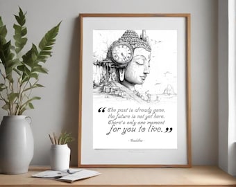 Utskrivbar Buddha-citatväggkonst - Buddha med klockaillustration - Inspirerande Buddha-väggkonst, direktnedladdning