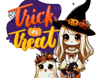 Trick or Treat PNG & SVG - Cute Retro Ghost, Spooky Season, Happy Halloween, and Fall Designs - Perfect for T-Shirts, Tote Bags, Mugs
