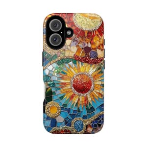 Colorful Sun Mosaic Phone Case, Vibrant Artistic Cover for iPhone Cover 16 15 14 13 12 Pro Max Plus Samsung S24 S23 S22 Pixel 8