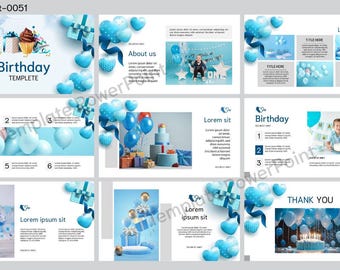 Birthday Slideshow Presentation - Editable PowerPoint Template for Personalized Celebrations, Parties and Special Events, Gift Idea 9 Slides
