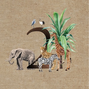 Fiesta de 2º cumpleaños, logotipo, archivo digital, tema animal, zoológico, fondo de arpillera