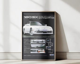 Nissan 180SX JDM-affisch | Digitalt tryck av en retro japansk bil | Väggkonst för klassisk 180SX sportpaket | Driftbil, garagedekor, presentgrafik