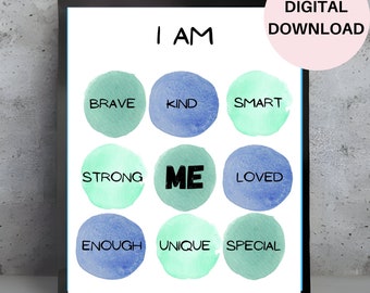 Kids Printable Wall Art, for Kids, Affirmation Poster, for Kids, I Am ...