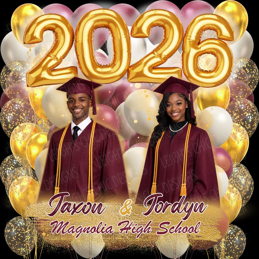 Gradtwin Logo Editable Twin Graduation Canva Template, Senior 2026 Balloon Design ...