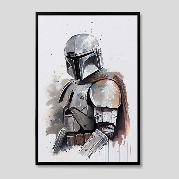 The Mandalorian Star Wars Watercolor Art Print, The Mandalorian Star Wars Painting Wall Art Poster, Original Artwork, Star Wars Print