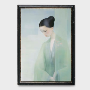 Vintage Painting of Japanese Woman, Vintage Water Color Painting, Japanese Oil Painting, Japanese Painting, Beautiful Woman Painting
