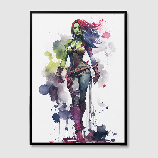 Gamora Marvel Watercolor Art Print, Gamora Marvel Painting Wall Art Poster, Original Artwork, Marvel Super Hero Guardians of the Galaxy Art
