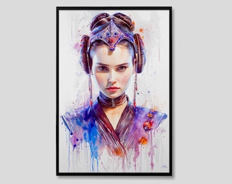 Aquarelle de la reine Padmé Amidala Star Wars, peinture Star Wars de Padmé Amidala, oeuvre d'art Padmé Amidala, peinture de la reine Padmé Amidala