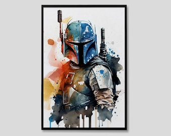 Jango Fett Star Wars Watercolor Art Print, Jango Fett Star Wars Painting Wall Art Poster, Original Artwork, Star Wars Print