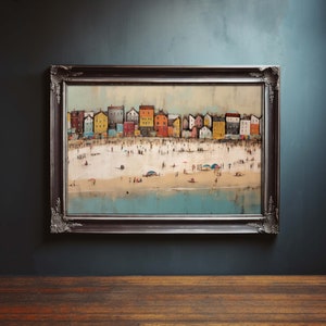 Vintage Coastal Seaside Painting, Beach Water Color Painting, Oil Painting, Seascape Painting, Landscape Painting, Digital Download Art