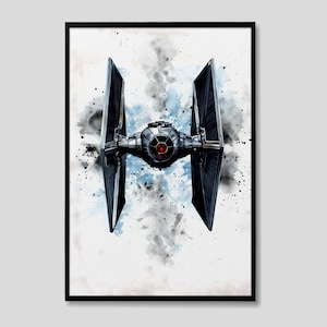 Arte de acuarela de cazas TIE de Star Wars, pintura de cazas TIE de Star Wars, ilustraciones de cazas TIE, pintura de cazas TIE, pintura al óleo de cazas TIE