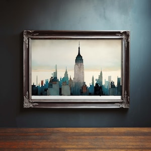 Vintage NY Painting of Empire State Building, Empire State Building Painting, New York Oil Painting, Cityscape Painting, Skyline Painting