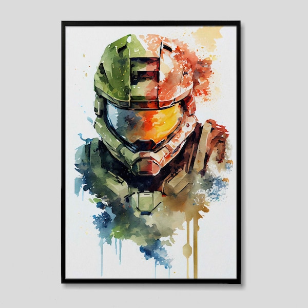 Halo Master Chief Watercolor Art Print, Master Chief Halo Painting, Wall Art Poster, Master Chief Painting, Halo Master Chief Digital Print