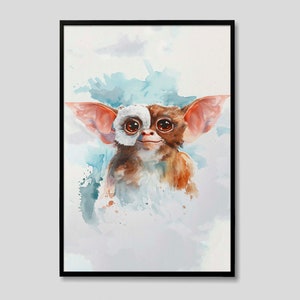 Gizmo de Gremlins Tv Show Acuarela Arte Impresión, Gremlins Gizmo Pintura, Arte de pared Cartel Obra de arte original, Impresión de arte de los años 80
