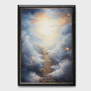Vintage Painting Stairway to Heaven, Water Color Painting, Stairway to Heaven Painting, Landscape Painting, Bible Painting, Jesus Painting