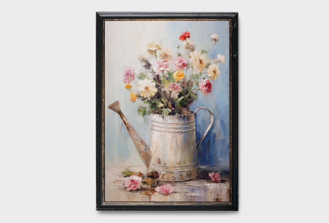 Vintage Watering Can Painting, Vintage Water Color Painting, Watering