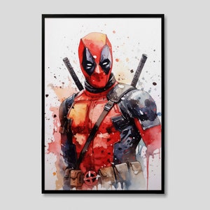 Marvel Deadpool acuarela arte impresión, X-Men Deadpool pintura pared arte cartel obra de arte original, pintura Marvel, pintura X-Men, X Men