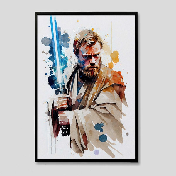 Obi-Wan Kenobi Star Wars Watercolor Art Print, Obi-Wan Kenobi Star Wars Painting Wall Art Poster, Original Artwork, Star Wars Print