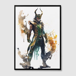 Vengadores Loki Marvel acuarela arte impresión, Loki Vengadores pintura, cartel de arte de pared obra de arte original, Marvel Vengadores superhéroe impresión digital