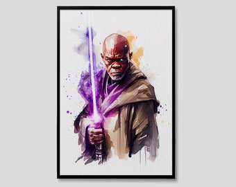Mace Windu Star Wars Aquarell Art Print, Mace Windu Star Wars Malerei Wand Kunst Poster, Original Kunstwerk, Star Wars Print