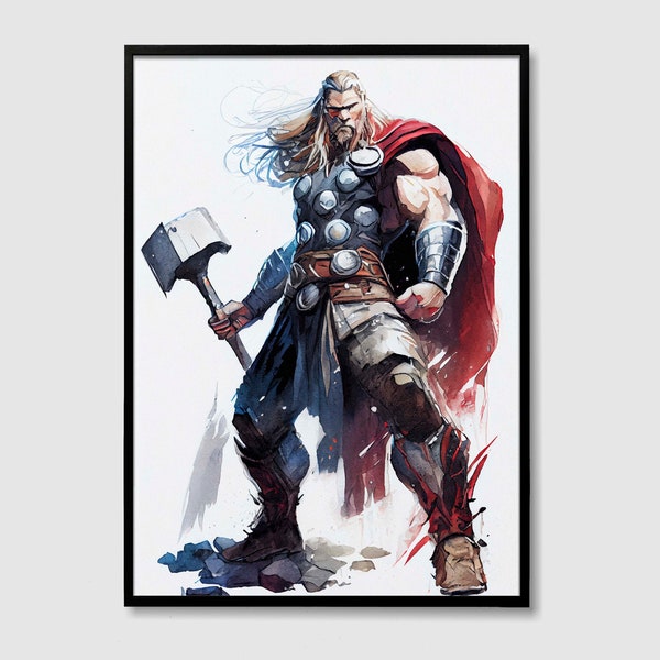 Avengers Thor Odinson Marvel Watercolor Art Print, Thor Avengers Painting, Wall Art Poster Original Artwork, Marvel Superhero Art Print