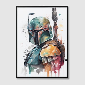 Boba Fett Star Wars Watercolor Art Print, Boba Fett Star Wars Painting Wall Art Poster, Original Artwork, Star Wars Digital Print
