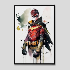 Batman Watercolor Painting, Gotham City Painting, Robin Painting, Robin Watercolor Painting, Bat Man Painting