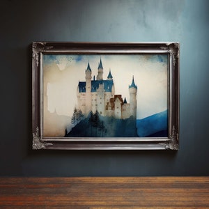 Vintage Painting Neuschwanstein Castle Germany, Neuschwanstein Castle Painting, Neuschwanstein Castle Oil Painting, Painting of Castle