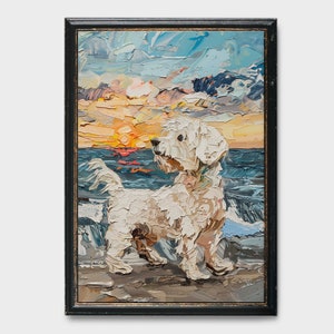 Vintage Oil Painting White Dog, Vintage Water Color Dog, Puppy Dog Oil Painting, Small Dog Painting, Puppy Painting, Dog Painting