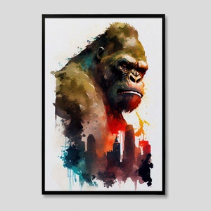 King of Monsters King Kong Watercolor Painting, King Kong Poster, King Kong Oil Painting, King Kong Painting, Godzilla Art