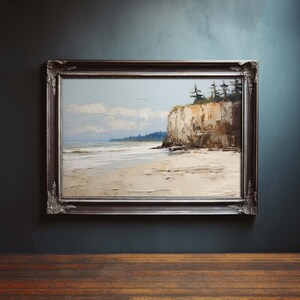 Vintage Coastal Seaside Painting, Beach Water Color Painting, Oil Painting, Seascape Painting, Landscape Painting, Digital Download Art