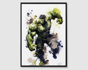 インクレディブルハルクアベンジャーズ水彩画アートプリント、インクレディブルハルク絵画、ウォールアートポスター、オリジナルアートワークマーベルスーパーヒーローデジタルプリント
