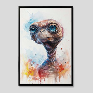 E.T. The Extra Terrestrial Watercolor Art Print, E.T. The Extra-Terrestrial Painting, Wall Art Poster Original Artwork, 80&#39;s Art Print