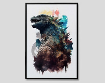 King of Monsters Godzilla Aquarell Malerei, Godzilla Poster, Godzilla Ölgemälde, Godzilla Malerei, Godzilla Kunst, Betriebe Monarch