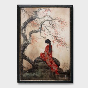 Vintage Painting of Japanese Woman, Vintage Water Color Painting, Japanese Oil Painting, Japanese Painting, Beautiful Woman Painting