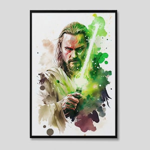 Qui-Gon Jinn Star Wars Watercolor Art Print, Qui-Gon Jinn Star Wars Painting Wall Art Poster, Original Artwork, Star Wars Print
