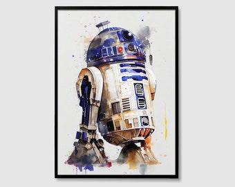R2-D2 Droid Star Wars Watercolor Art Print, R2-D2 Star Wars Painting Wall Art Poster, Original Artwork, Star Wars Print