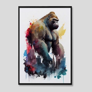 King of Monsters King Kong Watercolor Painting, King Kong Poster, King Kong Oil Painting, King Kong Painting, Godzilla Art