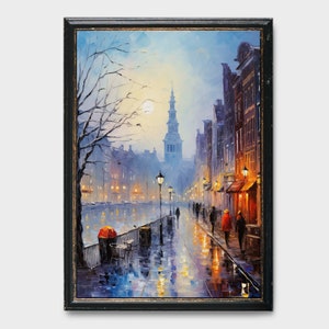 Vintage Amsterdam Painting, Amsterdam Water Color Painting, Amsterdam Oil Painting, Amsterdam Cityscape Painting, Amsterdam Art