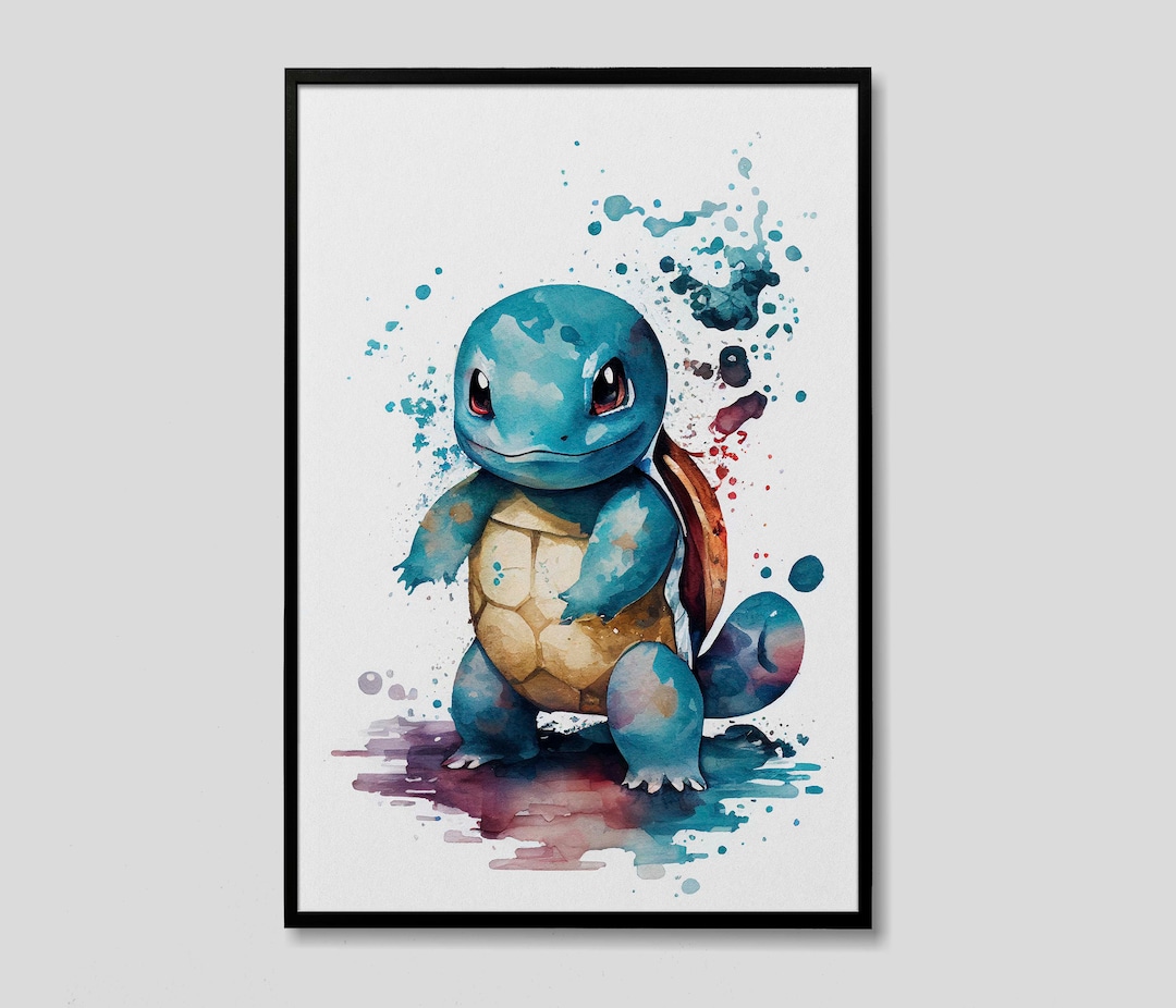Squirtle Pokémon Watercolor Art Print, Squirtle Pokémon Painting Wall