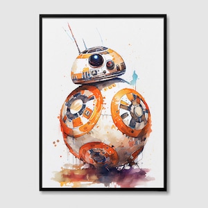 BB-8 Star Wars Watercolor Art Print, BB-8 Star Wars Painting Wall Art Poster, Original Artwork, Star Wars Digital Print