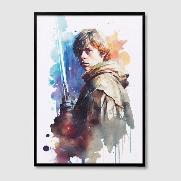 Luke Skywalker Jedi Star Wars Watercolor Art Print, Luke Skywalker Star Wars Painting Wall Art Poster, Original Artwork, Star Wars Print