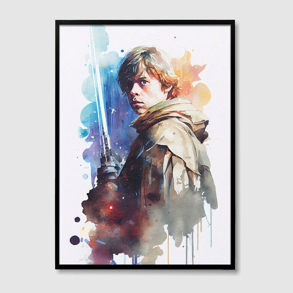 Luke Skywalker Jedi Star Wars Aquarelle Art Print, Luke Skywalker Star Wars Peinture Wall Art Poster, Oeuvre Originale, Star Wars Print