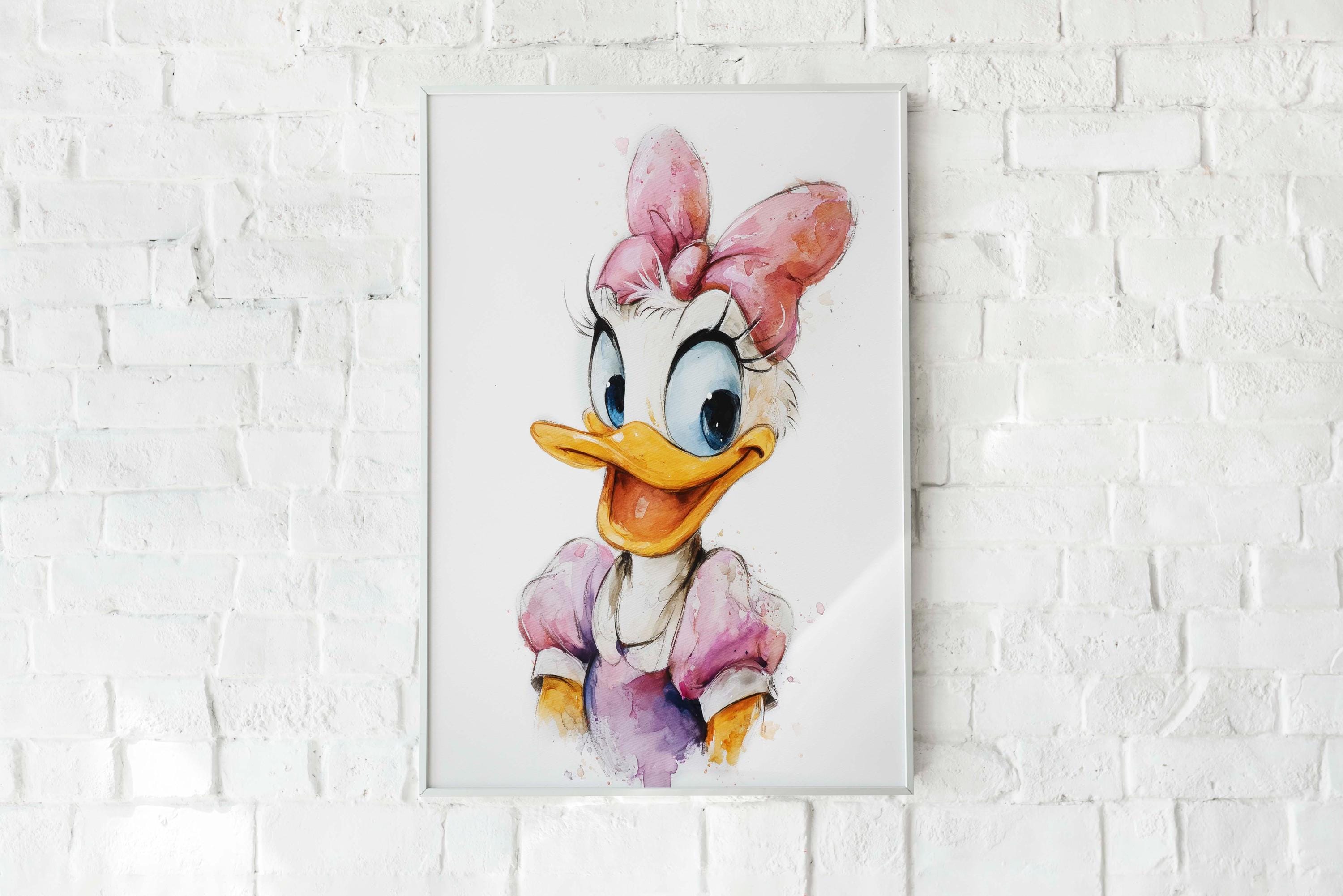 デイジーダックの水彩画、ドナルドダックの絵画、デイジーダックの絵画