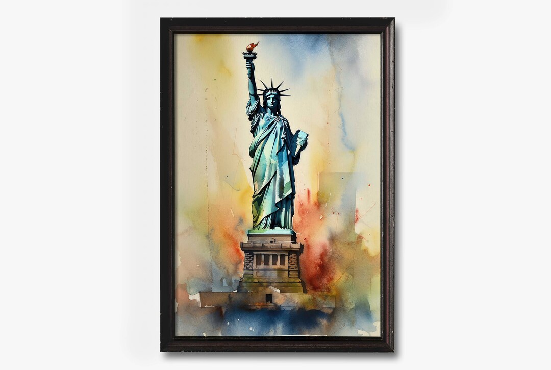 Vintage NY Statue of Liberty Painting, Statue of Liberty Color Painting