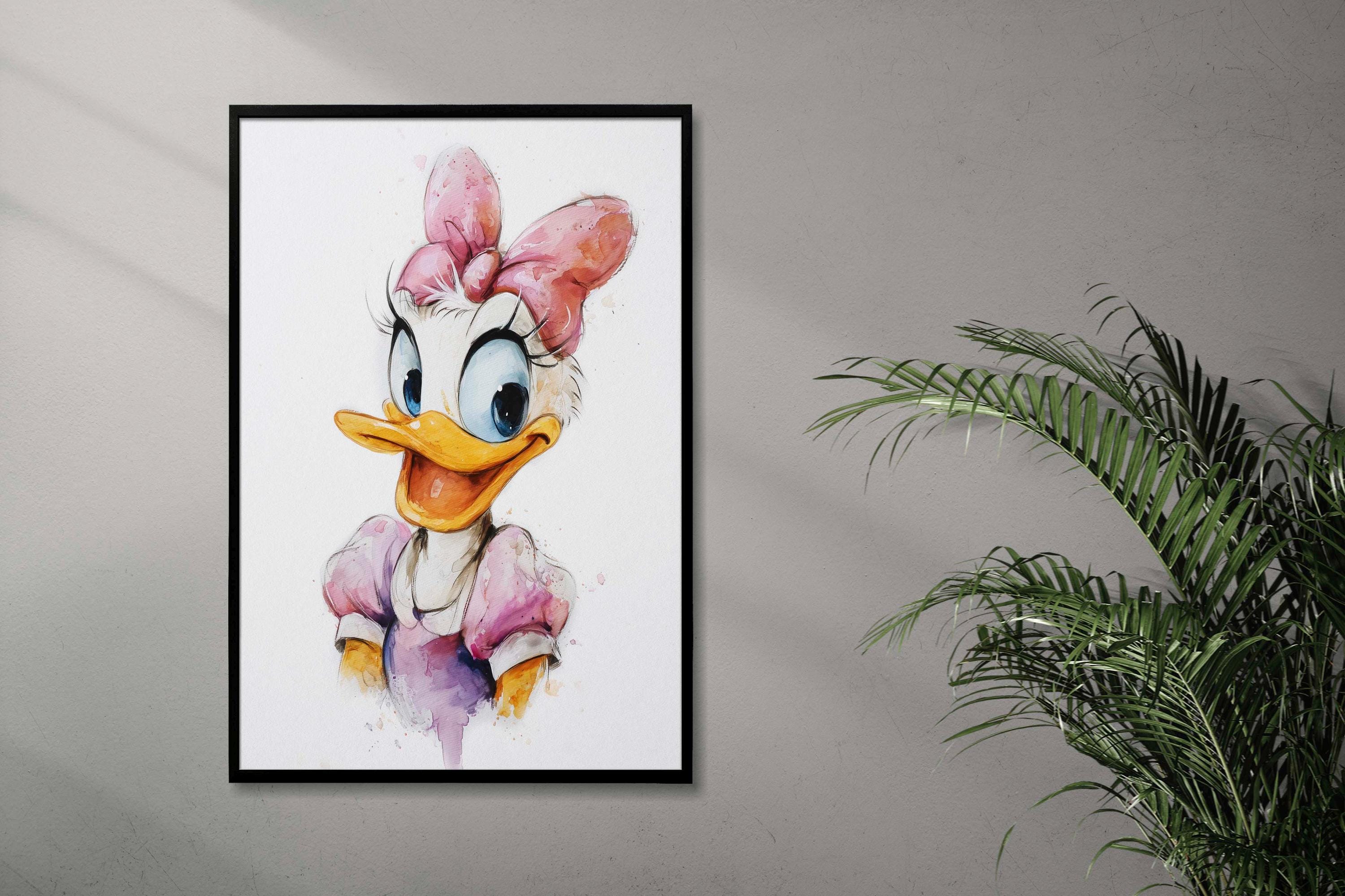 新品★デイジーダック Daisy Duck アヒル デイジー ダック 油絵風 絵 デイジーダックの水彩画、ドナルドダックの絵画、デイジーダックの絵画