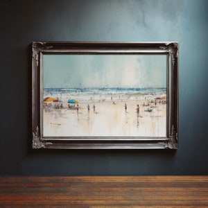 Vintage Coastal Seaside Painting, Beach Water Color Painting, Oil Painting, Seascape Painting, Landscape Painting, Digital Download Art
