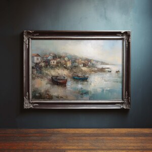 Vintage Coastal Seaside Painting, Beach Water Color Painting, Oil Painting, Seascape Painting, Landscape Painting, Digital Download Art